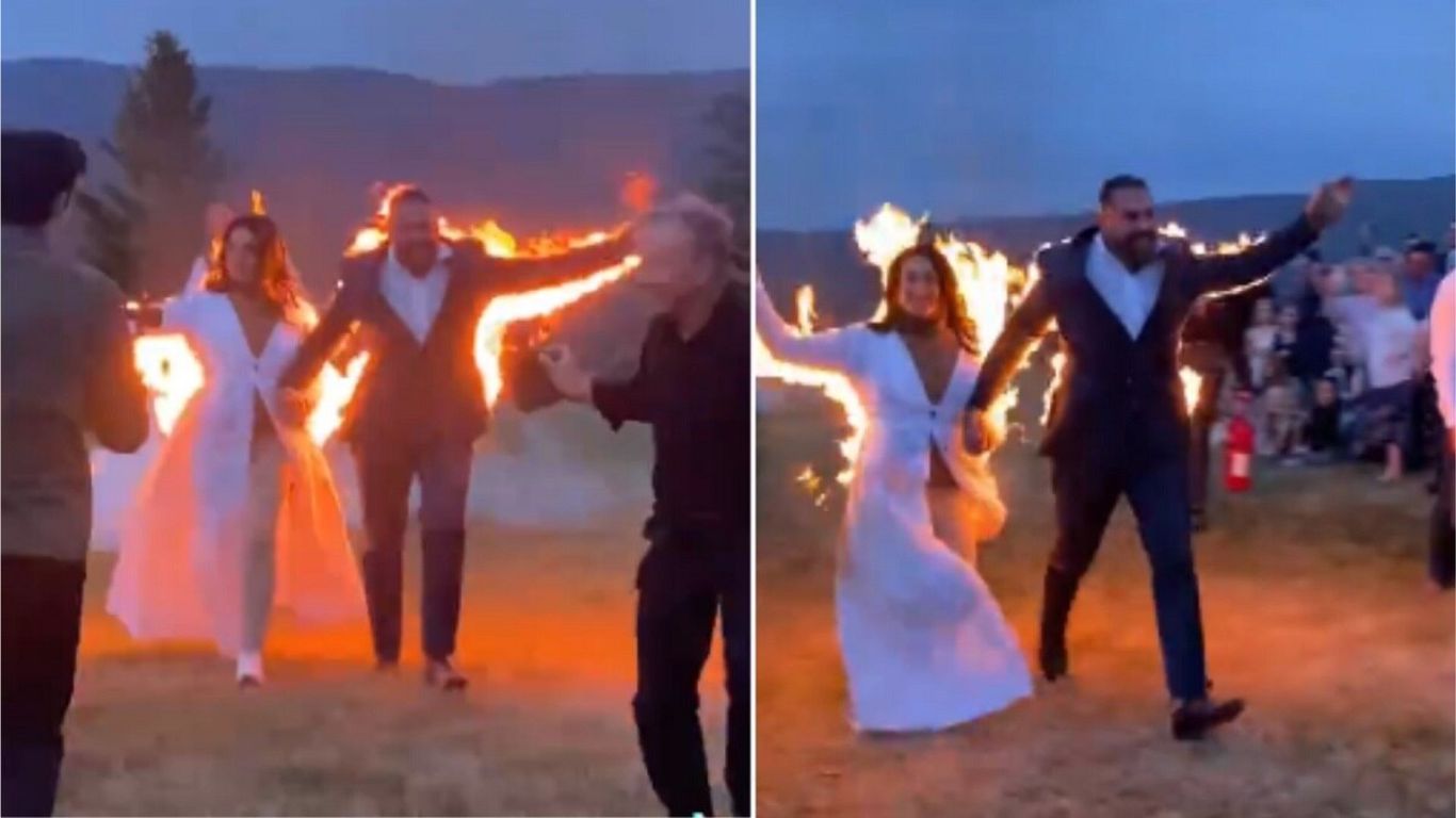 Viral Video: ఇంకా ఇలాంటివి ఎన్ని చూడాలో.. మంటల్లో వధూవరుల ఎంట్రీ..