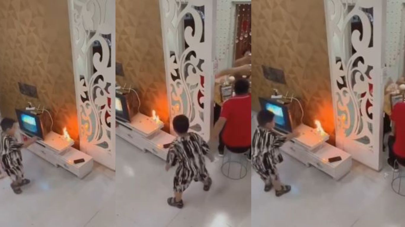 Viral Video: ఒక్కసారిగా ఇంట్లో ఎగిసిన మంట.. పిల్లాడి సమయస్ఫూర్తితో తప్పిన పెను ప్రమాదం..