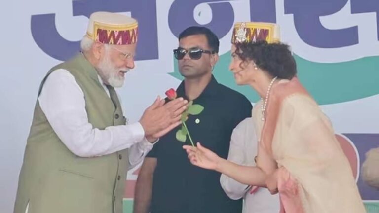 PM Modi: మండీలో మోడీ ఎన్నికల ప్రచారం.. గులాబీ పువ్వుతో కంగనా స్వాగతం