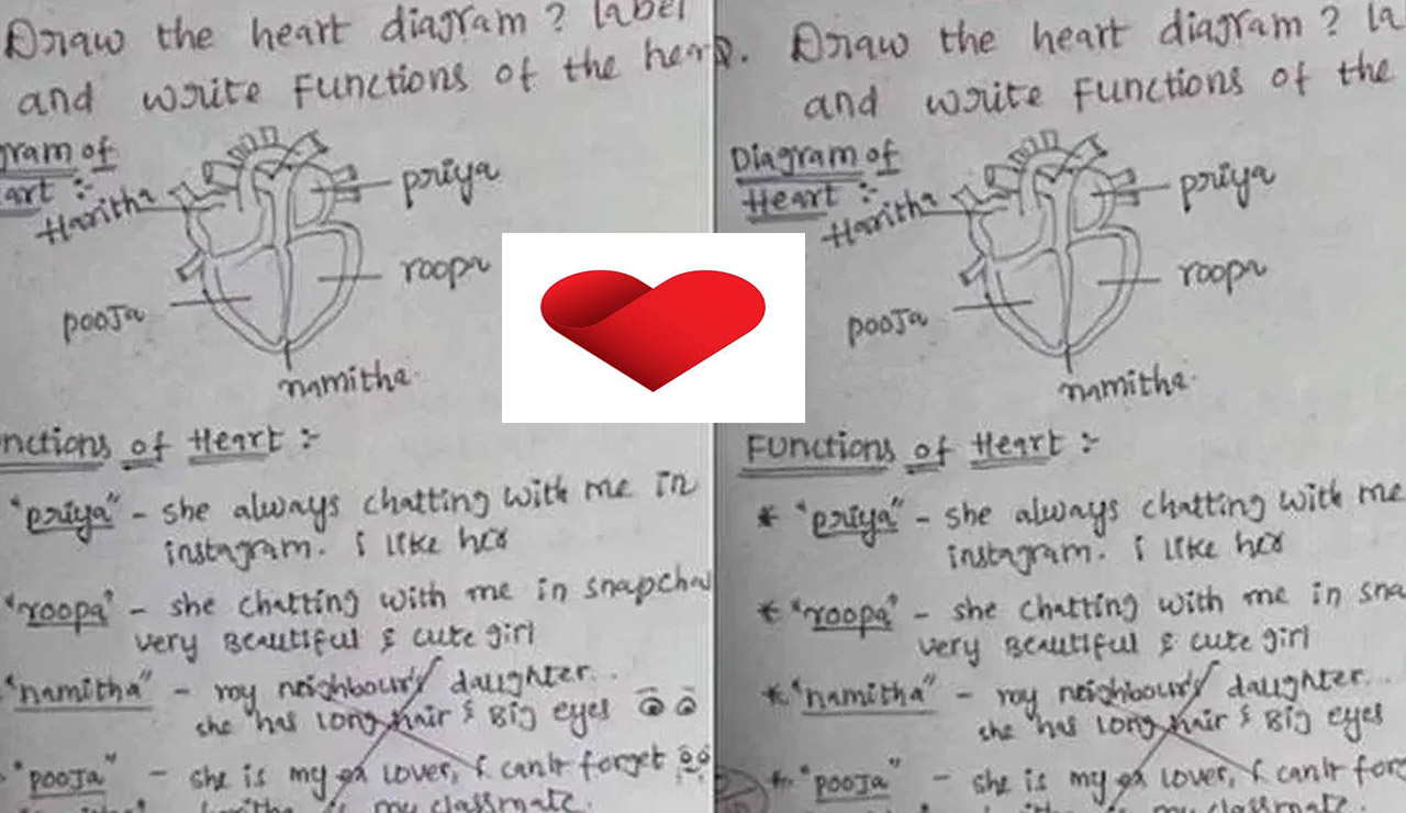 Love Heart : తన హృదయాన్ని అమ్మాయిలతో నింపేసిన విద్యార్థి.. ఫోటో వైరల్..