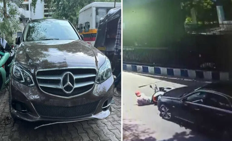 Mercedes Car Accident : డెలివరీ బాయ్ మీదకి దూసుకెళ్లిన మెర్సిడెస్ కారు.. వైరల్ వీడియో
