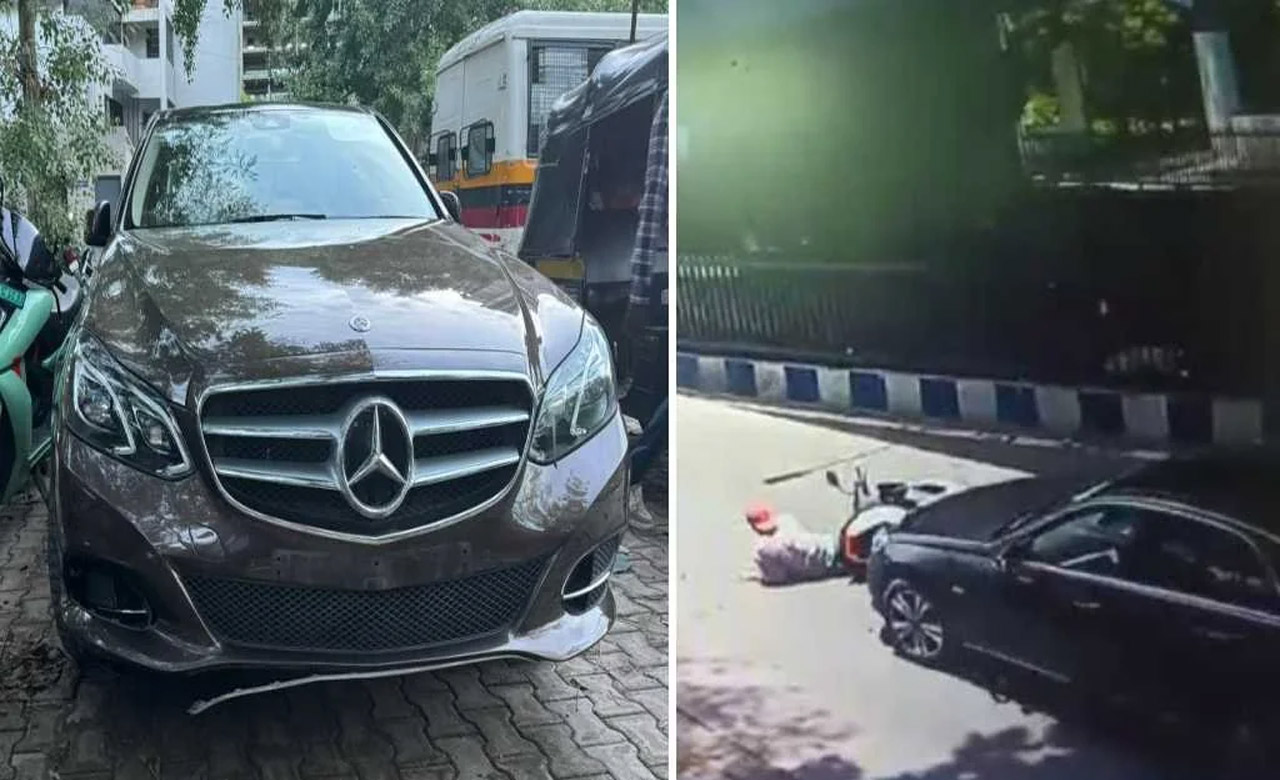 Mercedes Car Accident : డెలివరీ బాయ్ మీదకి దూసుకెళ్లిన మెర్సిడెస్ కారు.. వైరల్ వీడియో