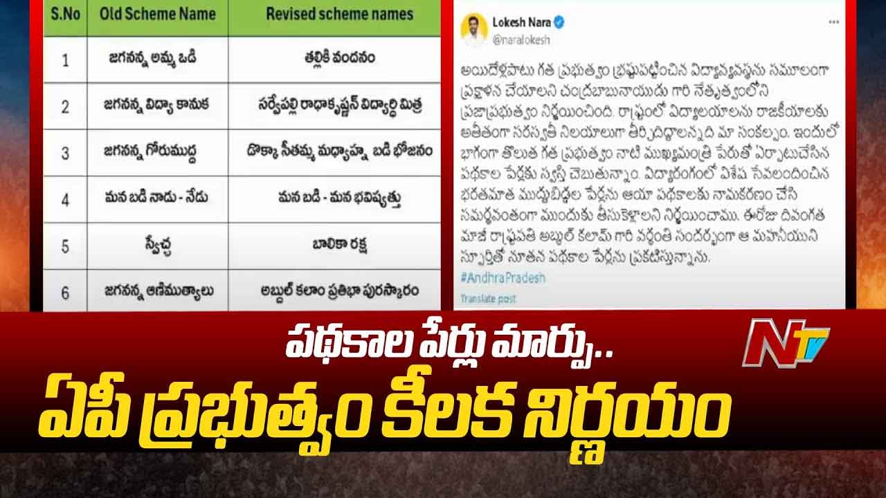 AP Government: పలు పథకాల పేర్లను మార్చిన ఏపీ ప్రభుత్వం