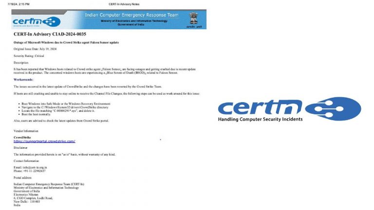 CERT Notes on The Microsoft Outage: భారత కంప్యూటర్ ఎమర్జెన్సీ రెస్పాన్స్ టీమ్ (CERT) కీలక సూచన..