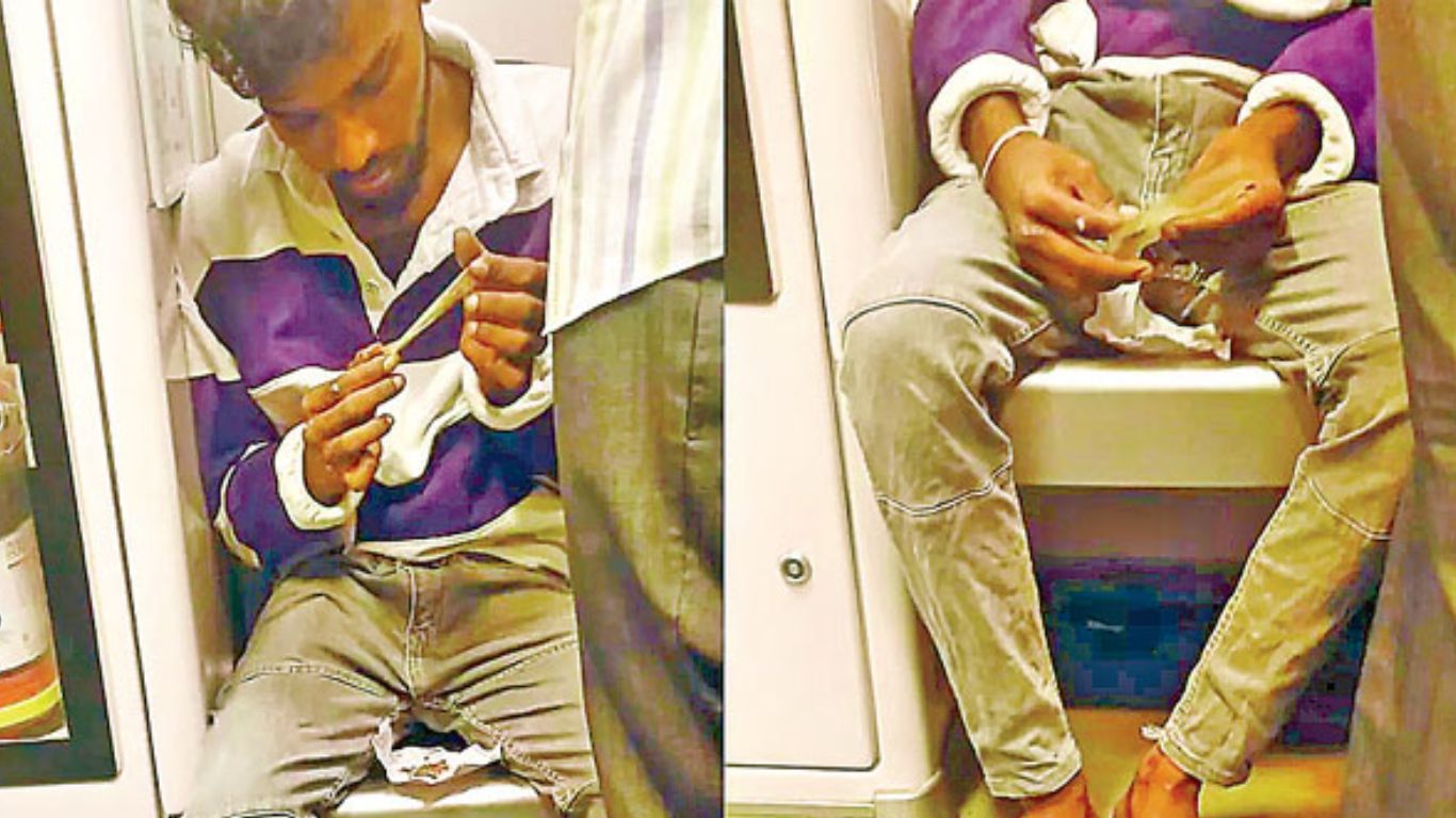 Ganja In Metro: బరితెగించారు.. ఏకంగా మెట్రోలోనే గంజాయి తాగుతున్న వ్యక్తి..