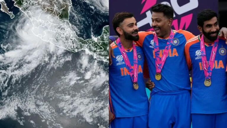 Team India: తుఫానులో చిక్కుకుపోయిన టీం ఇండియా..  నేడు స్వదేశానికి చేరుకునే ఛాన్స్