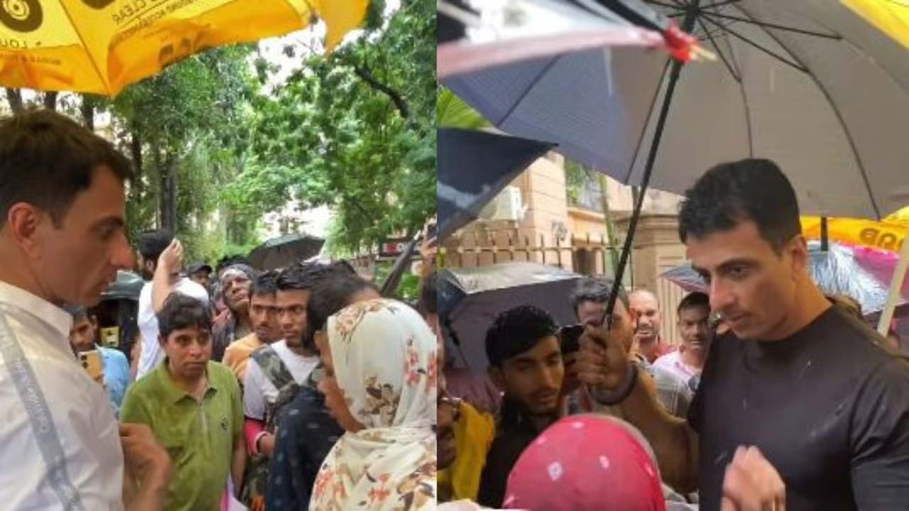 Sonu Sood video: బోరున వర్షం.. తడుస్తూనే ప్రజలకు సాయం