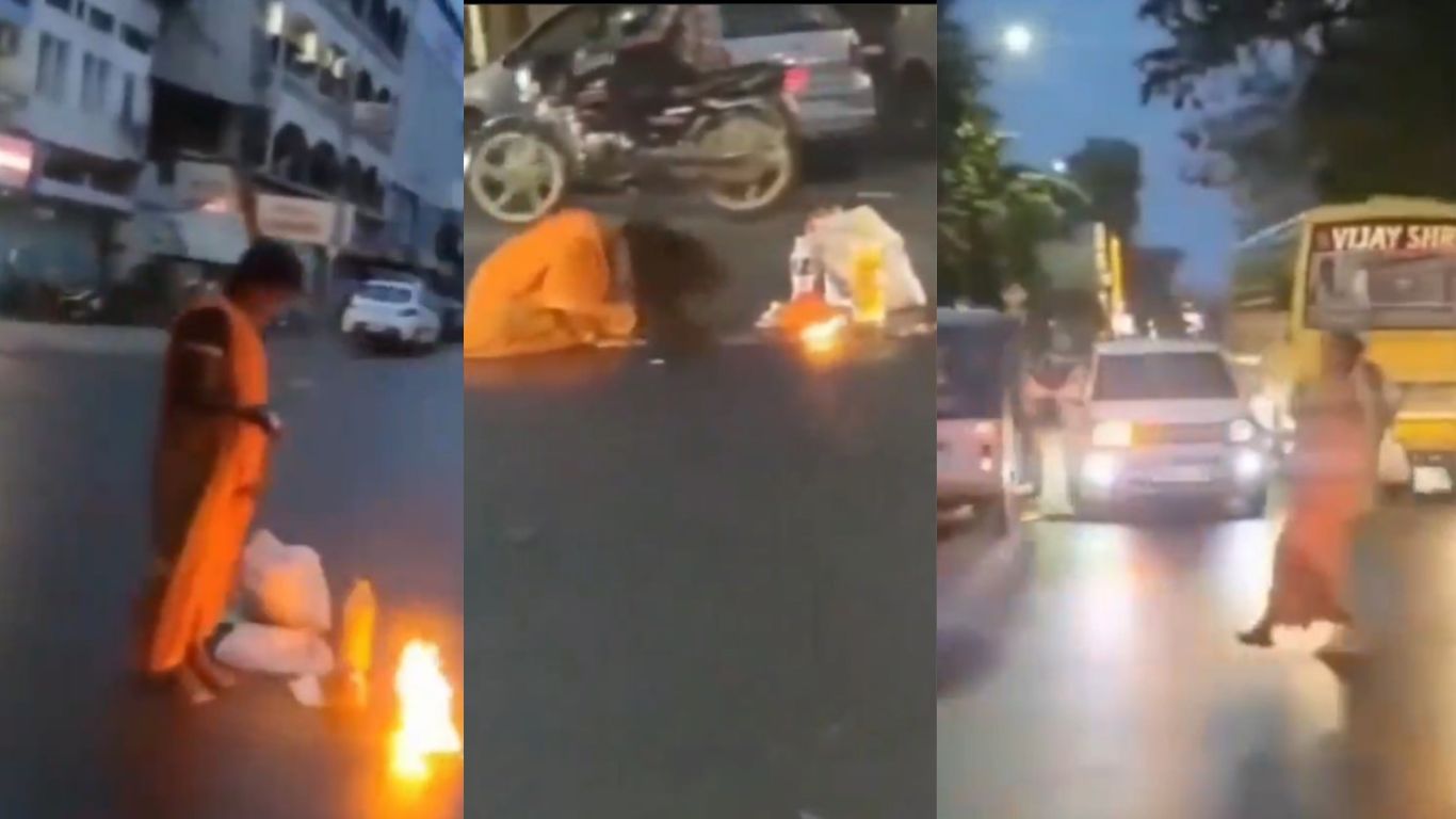 Viral Video: నడిరోడ్డుపై వింత పూజలతో రెచ్చిపోయిన మహిళ..