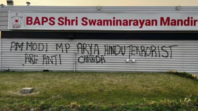 Swaminarayan Temple: కెనడాలో మరోసారి మోడీకి వ్యతిరేకంగా నినాదాలు.. స్వామి నారాయణ్‌ ఆలయంపై దాడి..!