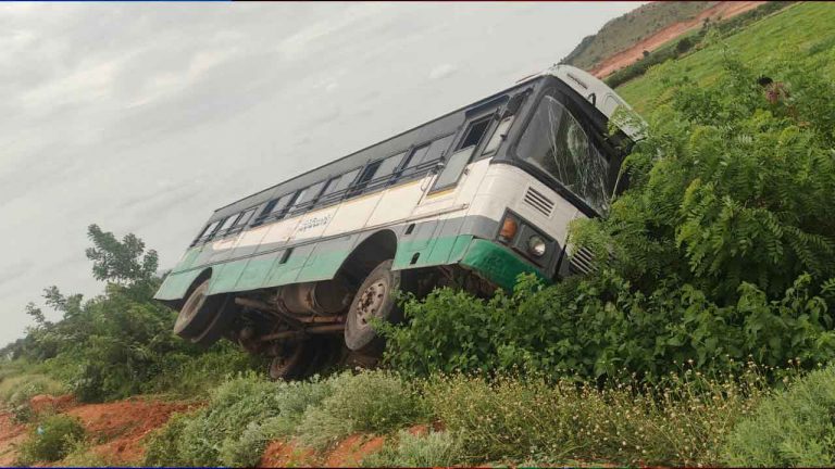 Bus Accident: పల్లె వెలుగు బస్సు బోల్తా.. ప్రయాణీకులకు గాయాలు