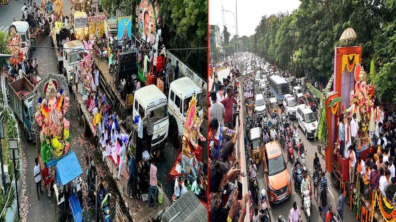 Hyderabad: ఖైరతాబాద్ పరిసర ప్రాంతాల్లో భారీగా ట్రాఫిక్ జామ్..