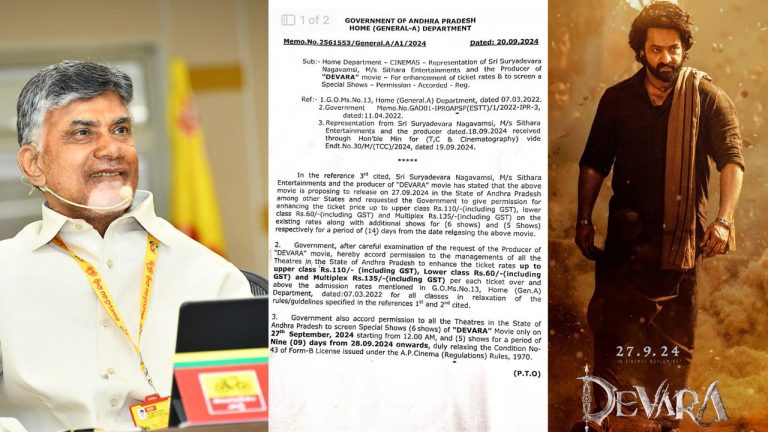 Devara :  జూనియర్ ఎన్టీఆర్ సినిమాకు చంద్రబాబు ప్రభుత్వం కీలక ఉత్తర్వులు.
