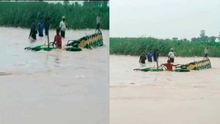 Tractor Stuck: వాగులో చిక్కుకున్న ట్రాక్టర్.. డ్రైవర్ తో సహా 5గురు కూలీలు..