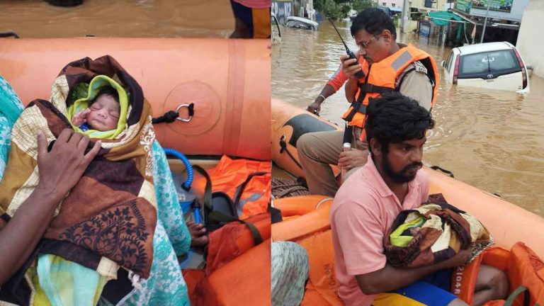 Vijayawada Floods: వరద సహాయక చర్యల్లో పోలీస్‌ కమిషనర్‌.. 10 రోజుల పసి పాపను కాపాడిన సీపీ..
