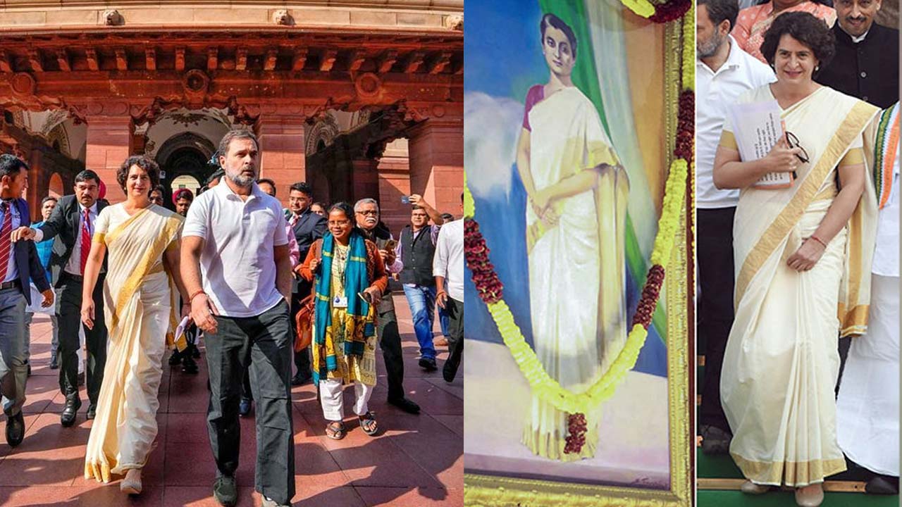 Priyanka Gandhi: కసువ చీరలో మెరిసిన ప్రియాంక.. ఇందిరను జ్ఞాపకం చేసుకున్న కేరళీయులు