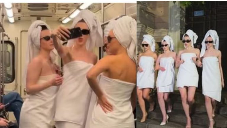 Metro Viral Video : బట్టల్లేకుండా టవల్స్ ధరించి.. మెట్రోలో హల్‌చల్ చేసిన నలుగురు అమ్మాయిలు (వీడియో)