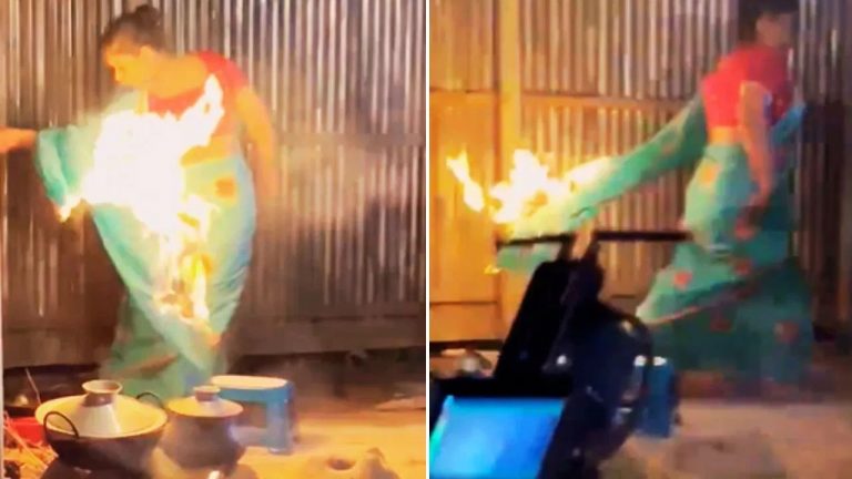 Viral Video: రీల్ చేస్తుండగా చీరకు నిప్పు.. అరుస్తూ పరిగెత్తిన మహిళ(వీడియో)