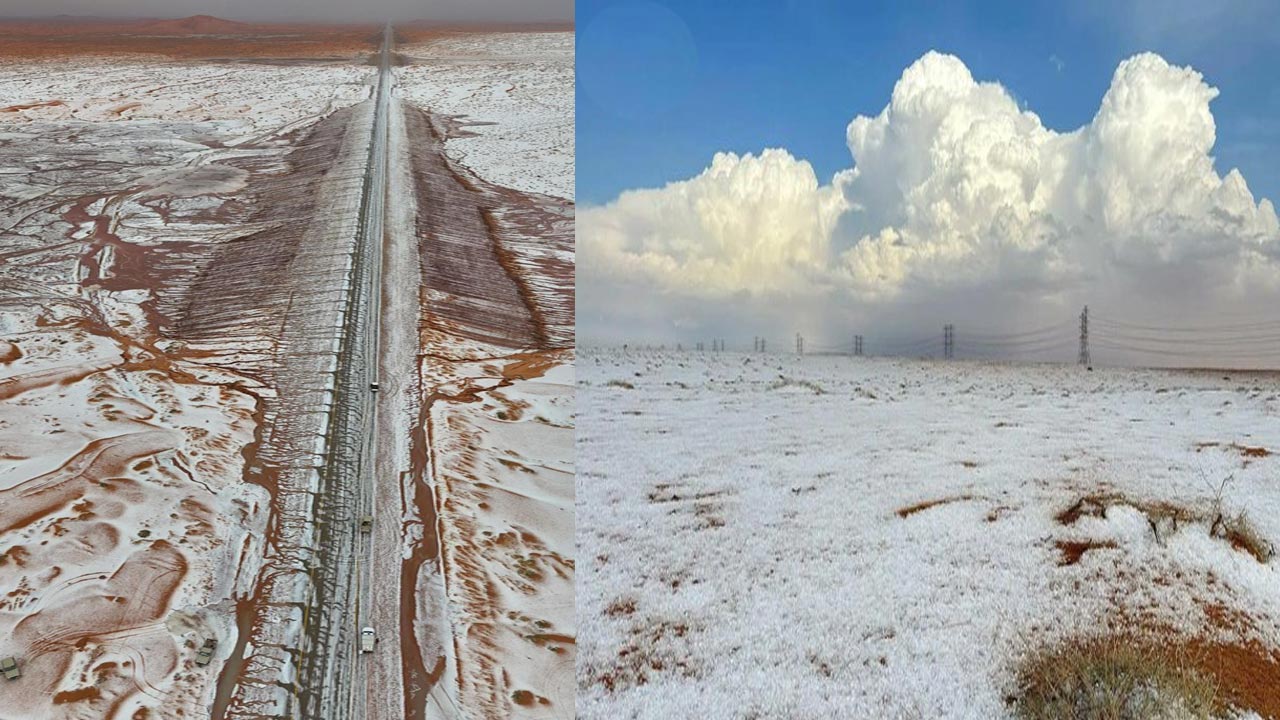 Saudi Arabia: ఎడారి దేశంలో మంచు వర్షం.. ఎంజాయ్ చేస్తున్న స్థానికులు