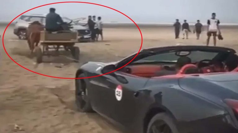 Beach Riding: బీచ్‌లో కూరుకుపోయిన కారు.. ఎడ్లబండి సాయంతో ఒడ్డుకు.. వీడియో వైరల్