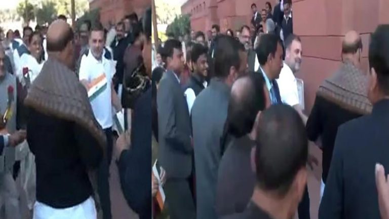 Rahul Gandhi: పార్లమెంట్ వద్ద ఇండియా బ్లాక్ నిరసన.. రాజ్‌నాథ్ సింగ్‌కు రాహుల్ త్రివర్ణ పతకం అందజేత!