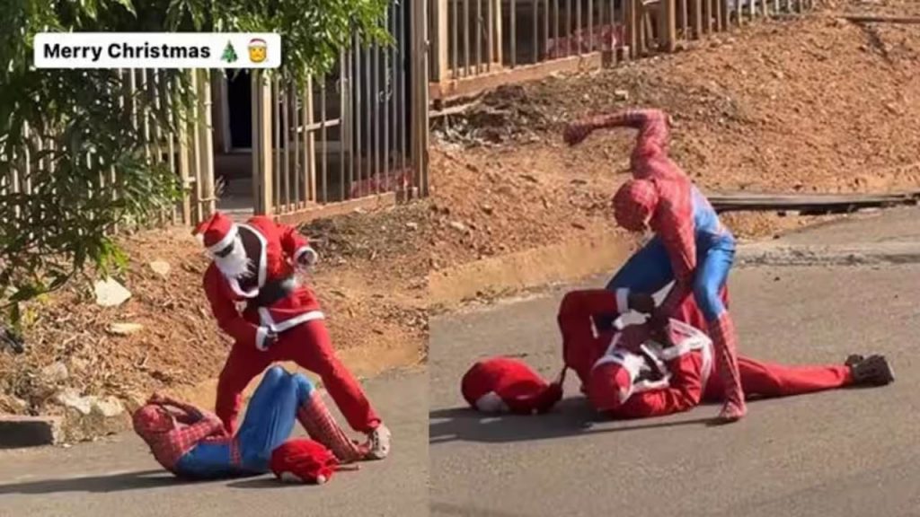 Santa Claus Spider Man Fight