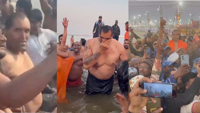 Great Khali: కుంభమేళాలో మాజీ రెజ్లర్ గ్రేట్ ఖలీ పుణ్యస్నానం.. సెల్ఫీల కోసం ఎగబడ్డ భక్తులు