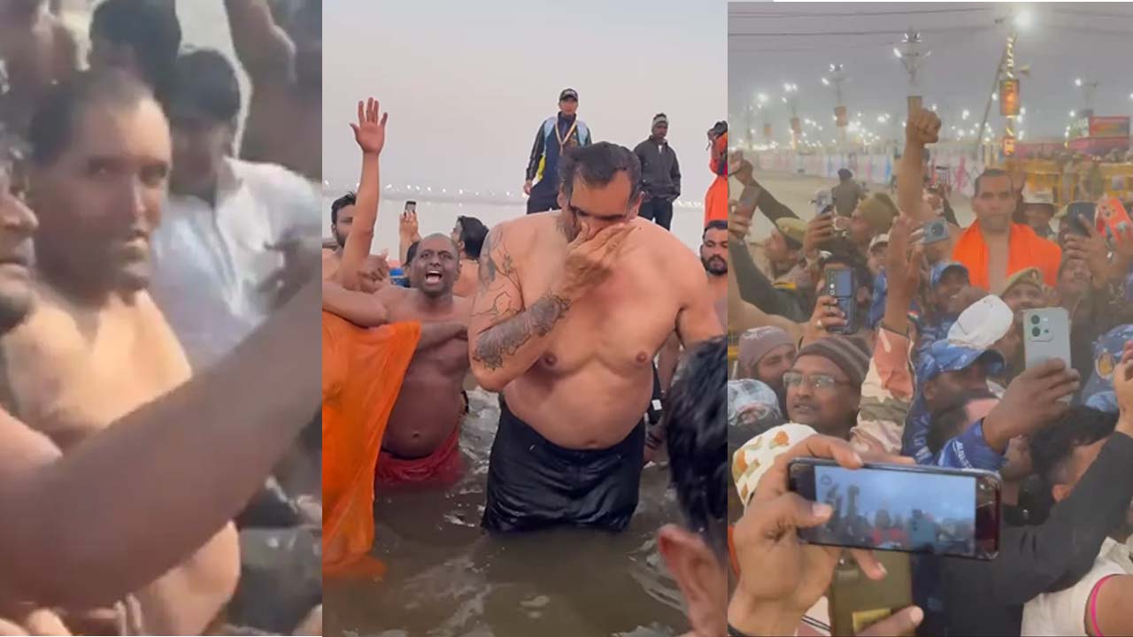 Great Khali: కుంభమేళాలో మాజీ రెజ్లర్ గ్రేట్ ఖలీ పుణ్యస్నానం.. సెల్ఫీల కోసం ఎగబడ్డ భక్తులు