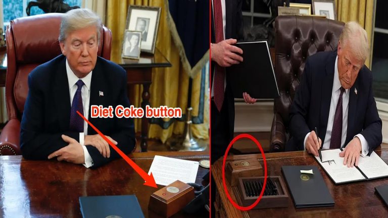Trump Diet Coke Button: అమెరికా అధ్యక్ష భవనంలోని ట్రంప్ టేబుల్⁭పై డైట్ కోక్ బటన్..