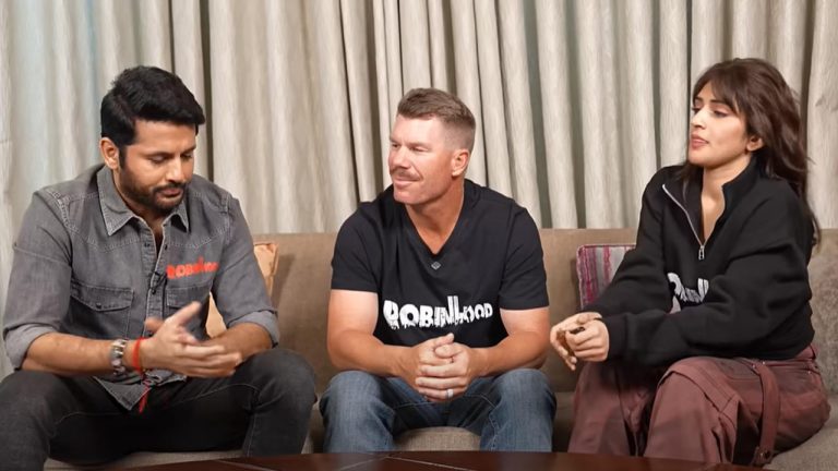 David Warner : డేవిడ్ వార్నర్ కు తెలుగు నేర్పిస్తున్న శ్రీలీల, నితిన్.. నవ్వులే నవ్వులు..