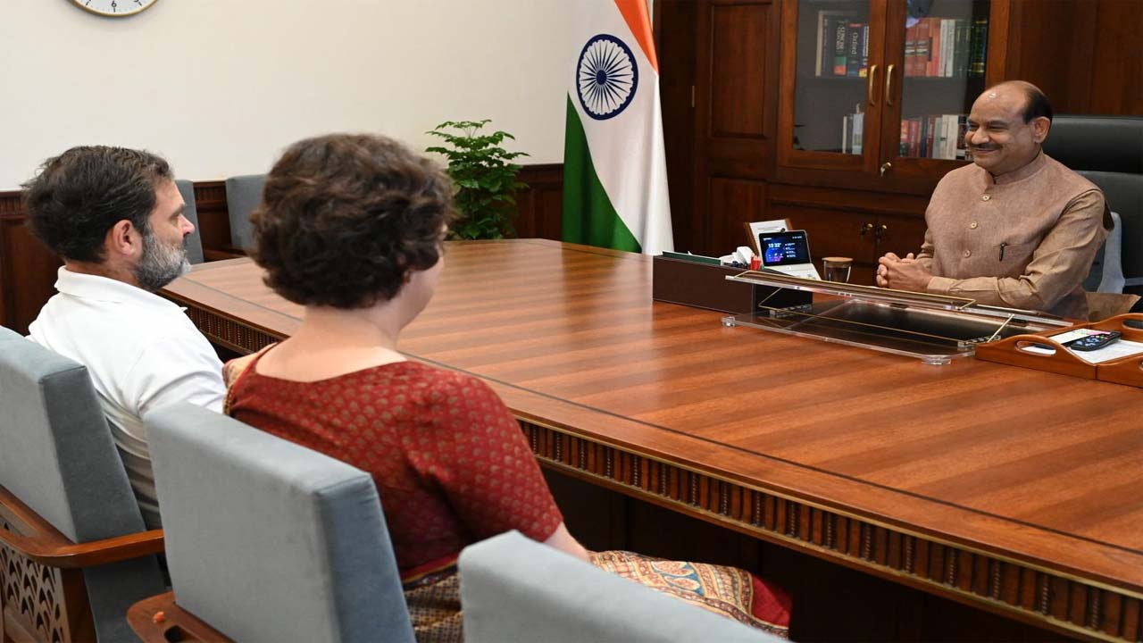 Rahul Gandhi and Priyanka Gandhi meet Lok Sabha Speaker Om Birla