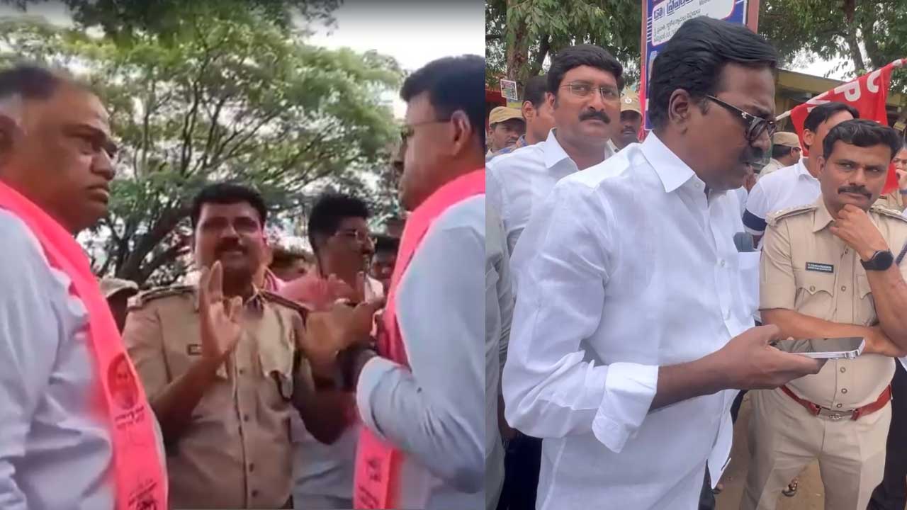 BRS : బీఆర్‌ఎస్‌ ర్యాలీ బస్సులను నిలిపివేస్తున్న ఆర్టీవో అధికారులు.. బీఆర్‌ఎస్‌ నేతల నిరసన