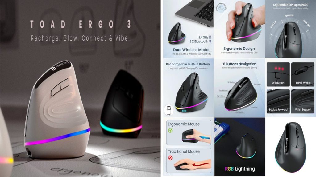 Portronics Toad Ergo 3 Vertical Wireless Mouse