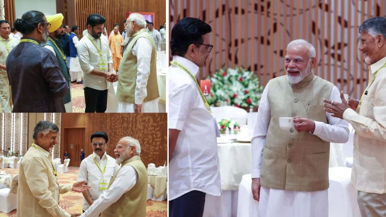 PM Modi: ప్రతిపక్ష ముఖ్యమంత్రులతో టీ తాగుతూ ప్రధాని మోడీ ముచ్చట్లు.. నవ్వులే.. నవ్వులు..!