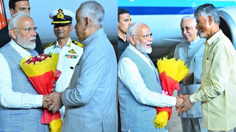 PM Modi in Vizag: విశాఖకు ప్రధాని మోడీ.. స్వాగతం పలికిన గవర్నర్‌, సీఎం, డిప్యూటీ సీఎం..