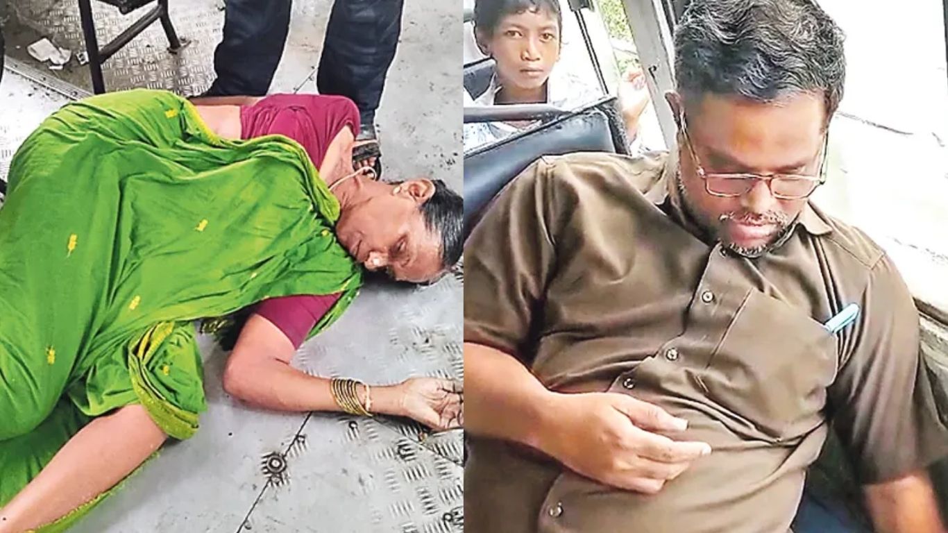 heart attack : ప్రయాణిస్తున్నబస్సులోనే కుప్పకూలిపోయిన కండక్టర్, వృద్ధురాలు