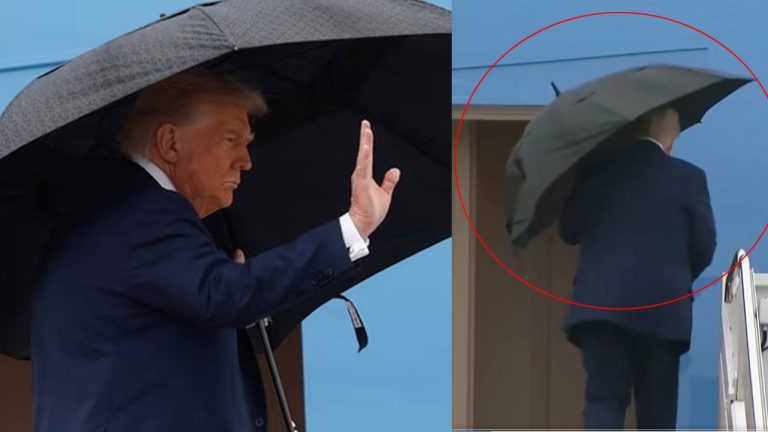 Trump: ఇజ్రాయెల్‌కు బయల్దేరేటప్పుడు భారీ వర్షం.. గొడుగుతో ఇబ్బంది పడ్డ ట్రంప్.. వీడియో వైరల్