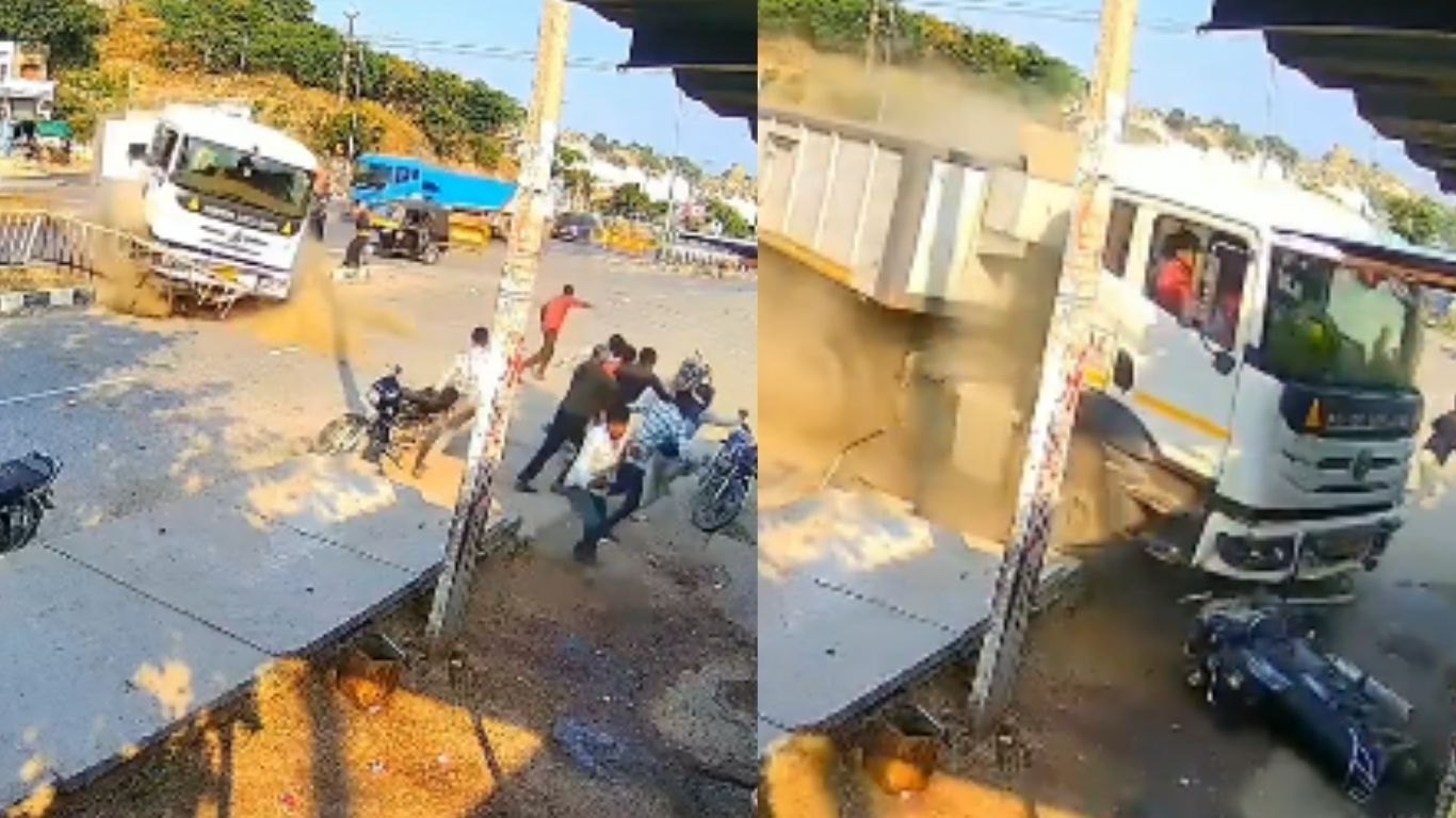 Truck Loses Control: డివైడర్ ను ఢీకొట్టుకుంటూ.. జనాలపైకి దూసుకొచ్చిన ట్రక్..