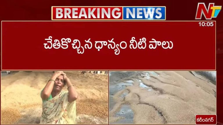 Husnabad : కలెక్టర్ కాళ్లపై పడి ఏడ్చిన మహిళా రైతు.. నీళ్లలో కొట్టుకుపోయిన ధాన్యం