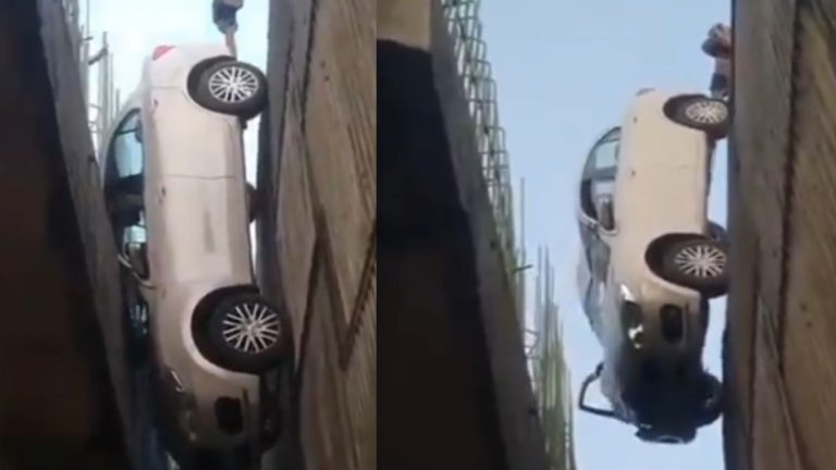 Car Stuck in Flyover: ఫ్లై ఓవర్ గ్యాప్ లో ఇరుక్కున్న కారు.. రక్షించిన స్థానికులు