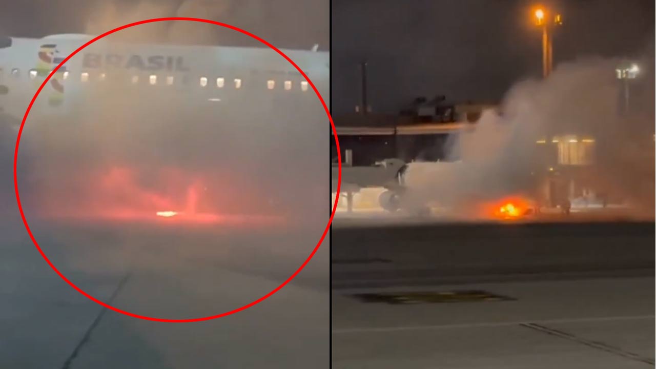 aircraft catches fire at brazils airport