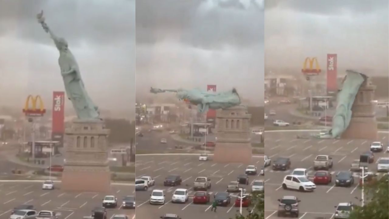statue of liberty replica collapses due to strong winds in brazil video goes viral