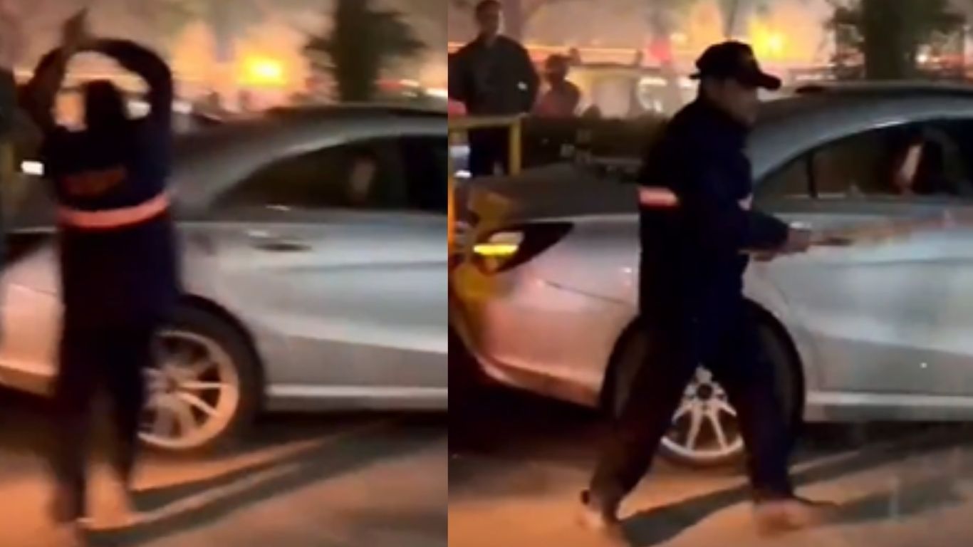 security guard vandalizes mercedes car after argument at cyber park gurugram