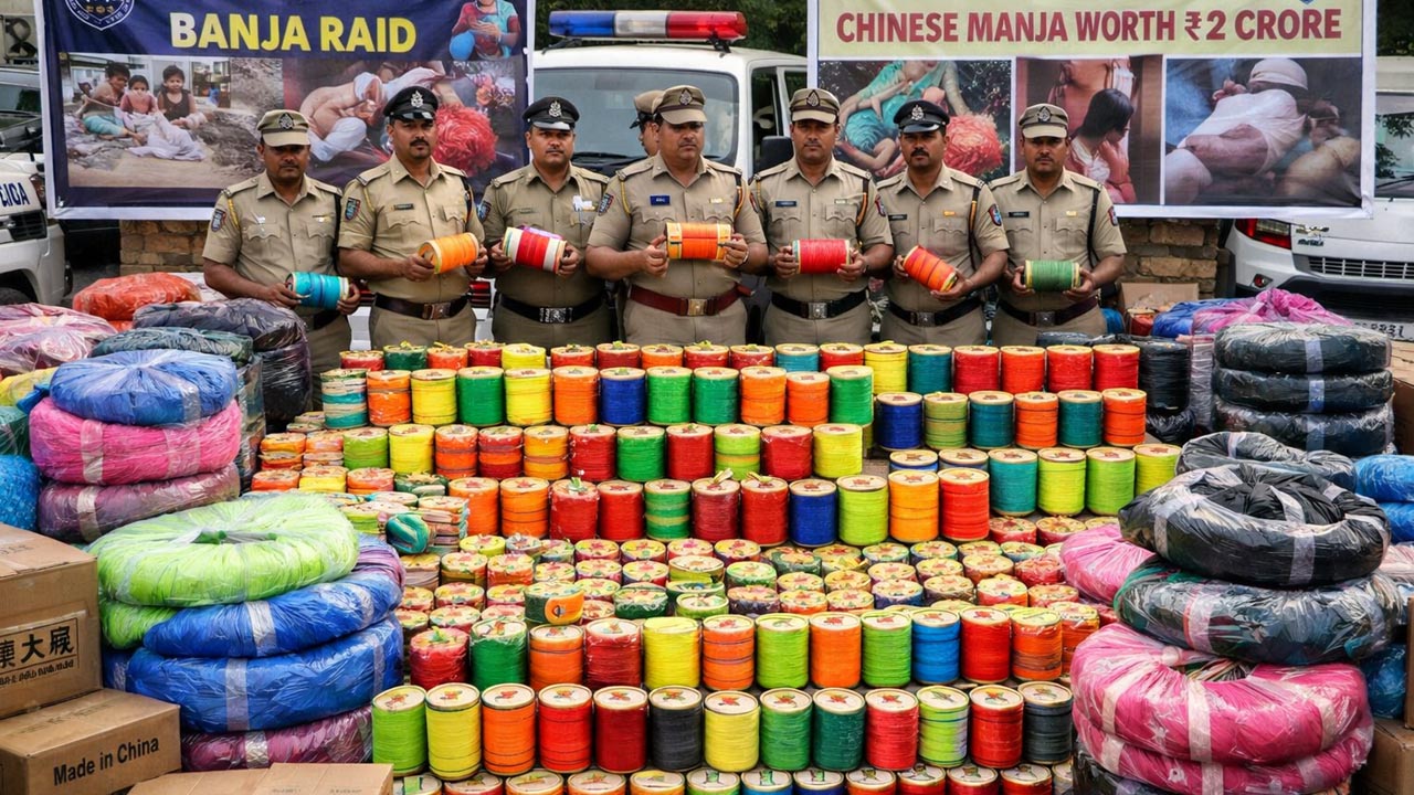 Hyderabad: నగరంలో ఏకంగా రూ.2 కోట్ల విలువైన చైనా మంజా పట్టివేత.. తగిలితే గొంతు తెగాల్సిందే!