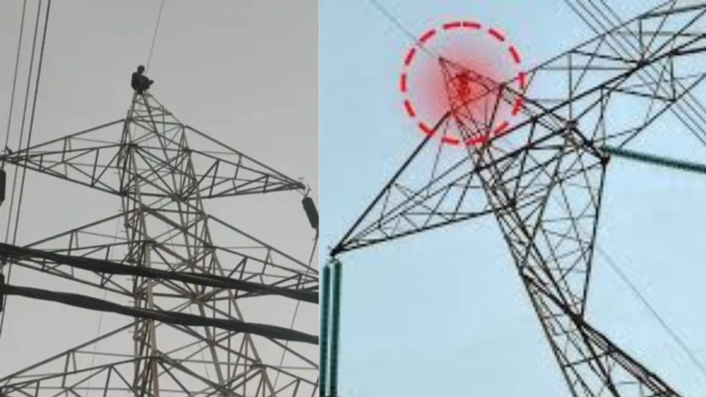 Man Climbs Electricity Tower