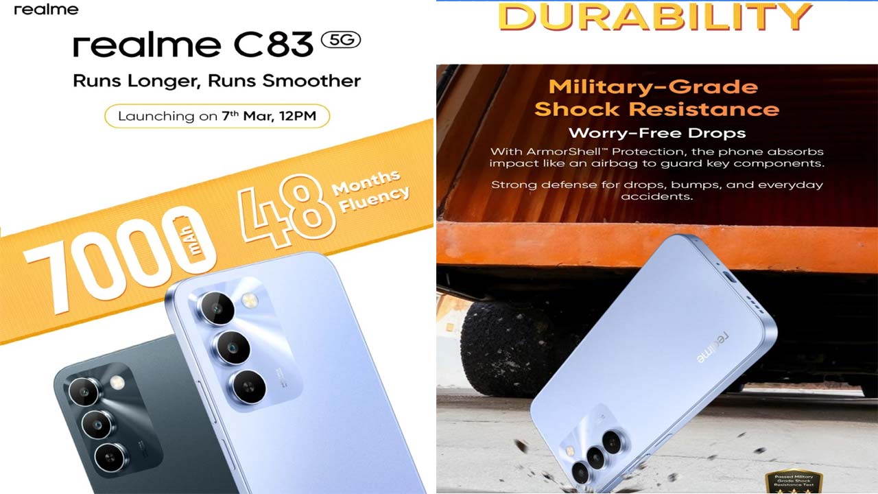 realme c83 5g launching march 7 in india with 7000mah battery 144hz display and military grade protection