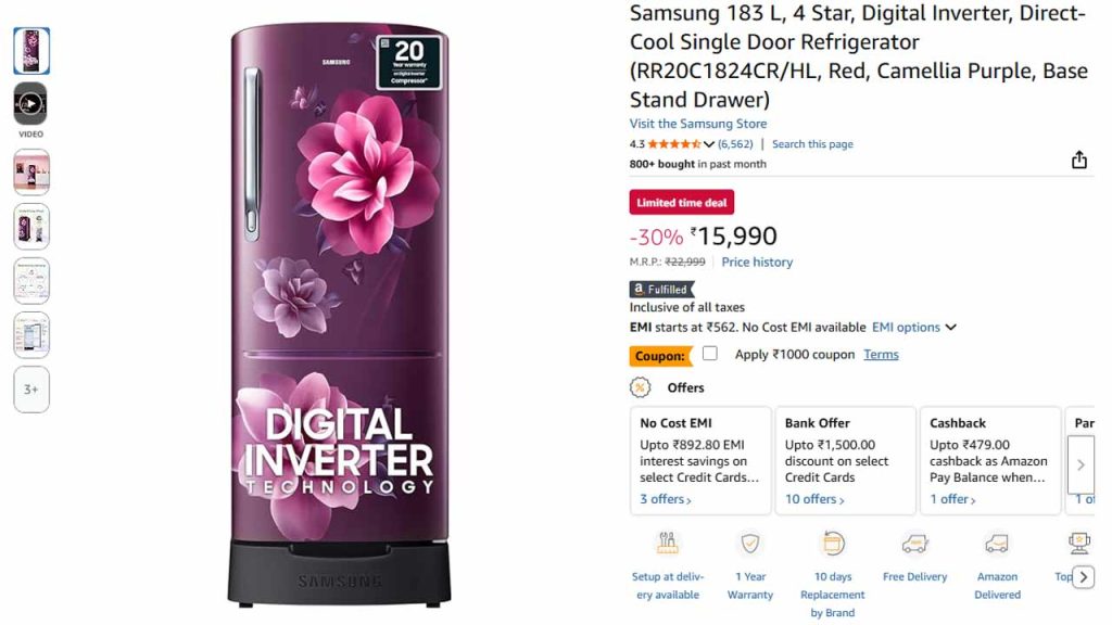 Samsung 183l 4 Star Refrige