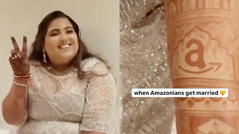 Amazon Logo Mehndi: అమెజాన్ లో చిగురించిన ప్రేమ.. పెళ్లిలో చేతిపై ఐకానిక్ స్మైల్ లోగోతో వధువు