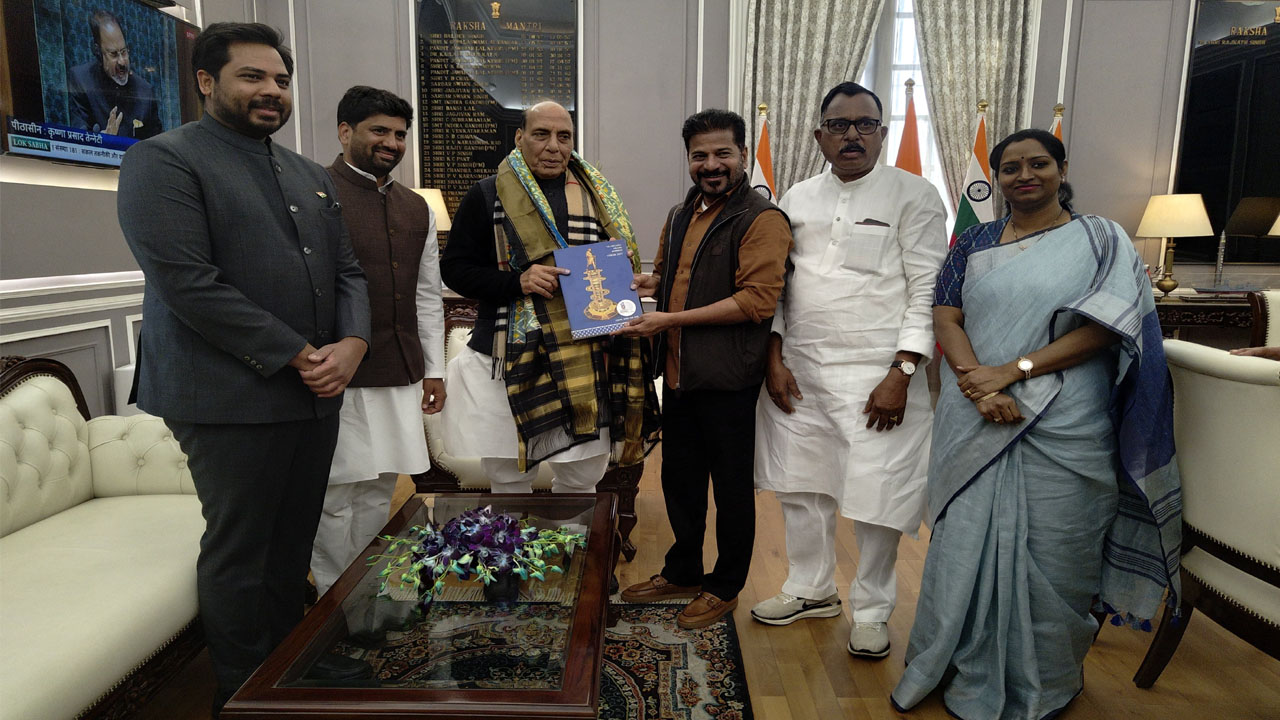 cm revanth reddy meets rajnath singh gandhi sarovar project delhi visit