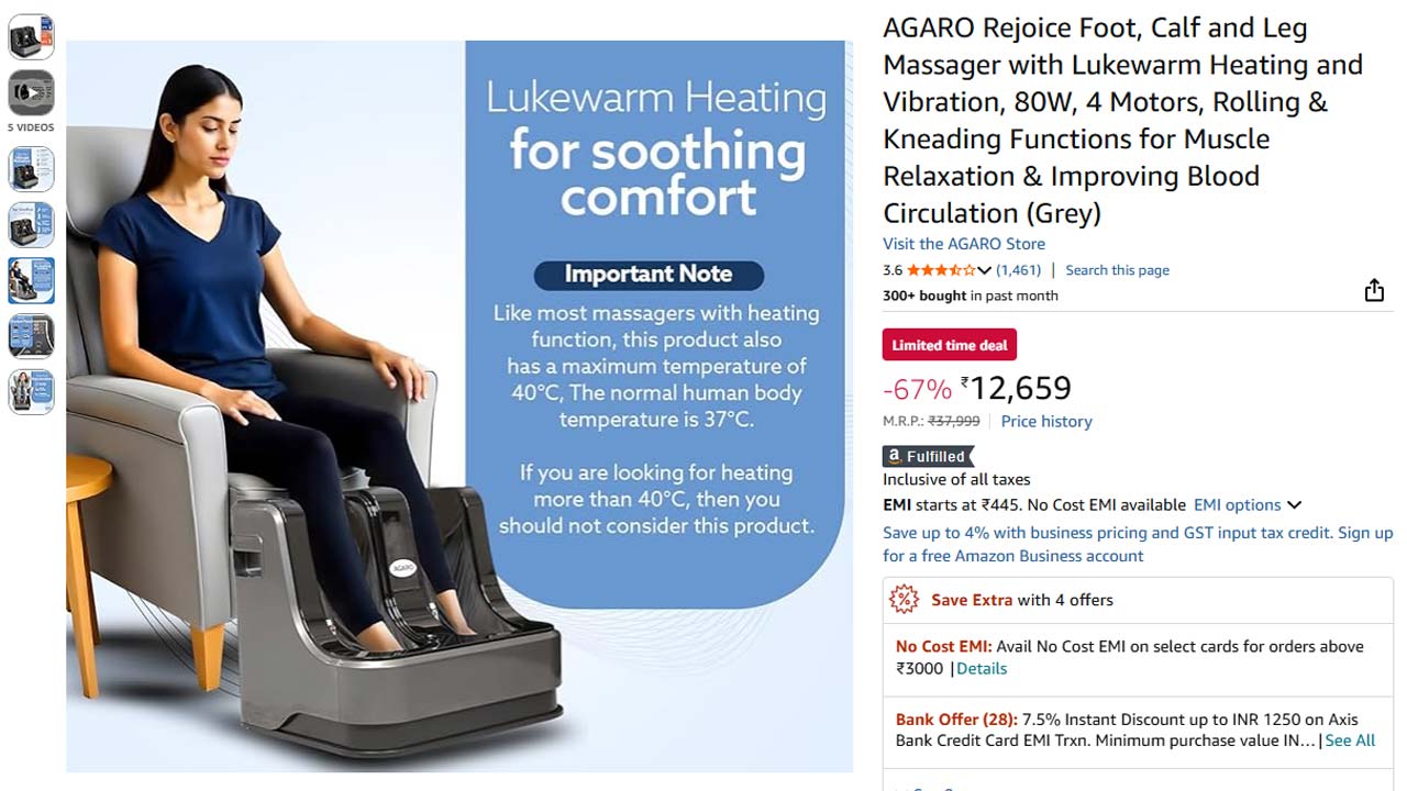 agaro foot massager amazon deal 12000 price discount leg massage machine