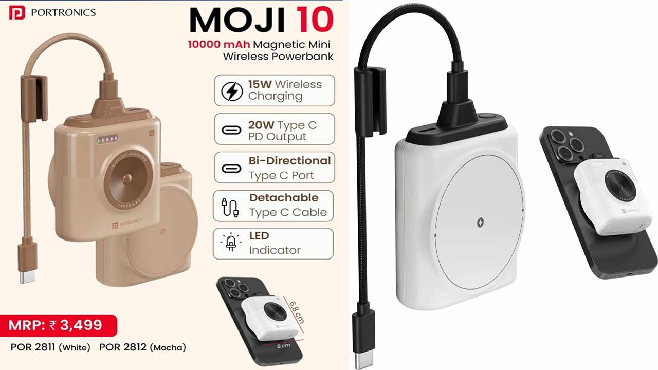 portronics moji 10 magnetic wireless power bank launch india